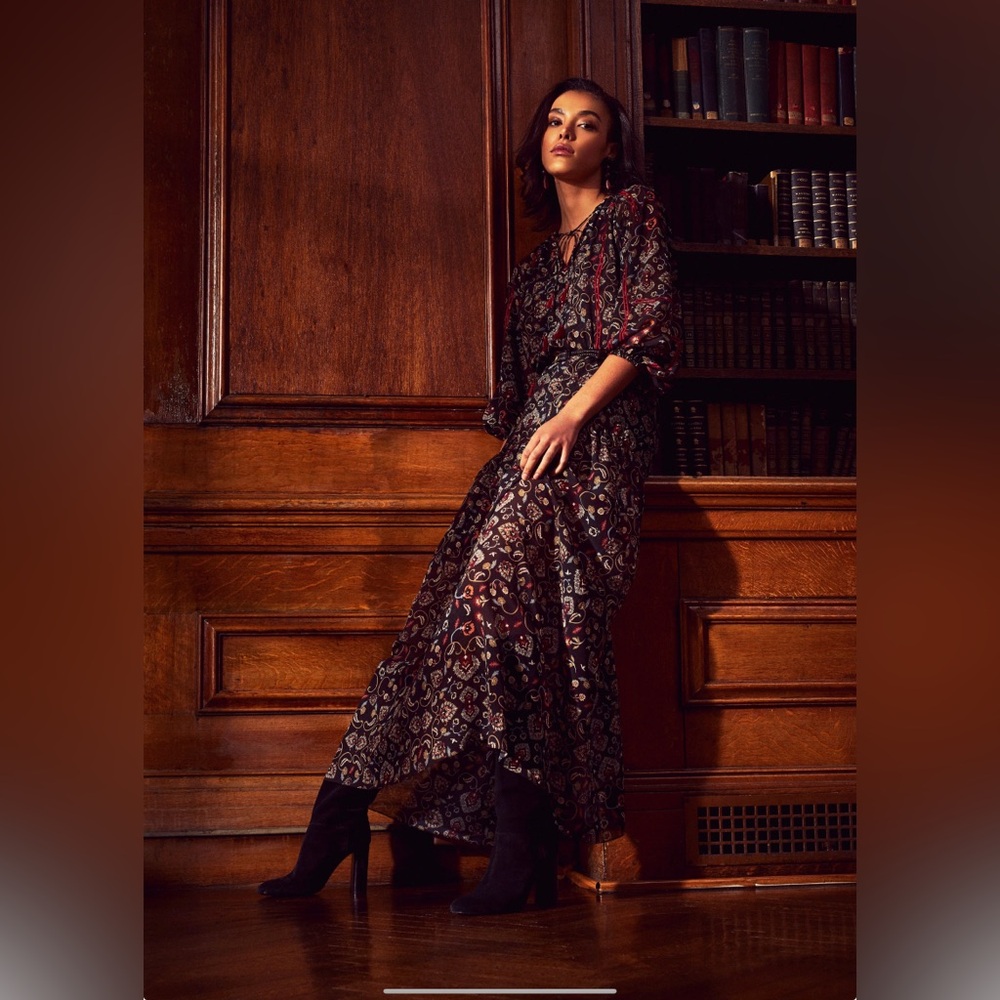 Sachin + Babi Dark Red and Black Patterned Maxi Dress